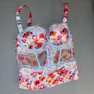 VICTORIA SECRET BLUE FLORAL BUSTIER PINK/RED